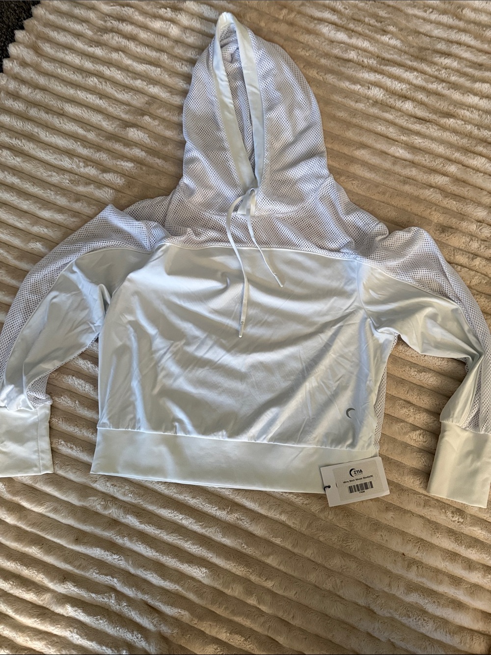 ZYIA Light Blue Mesh-Sleeve Hooded Pullover